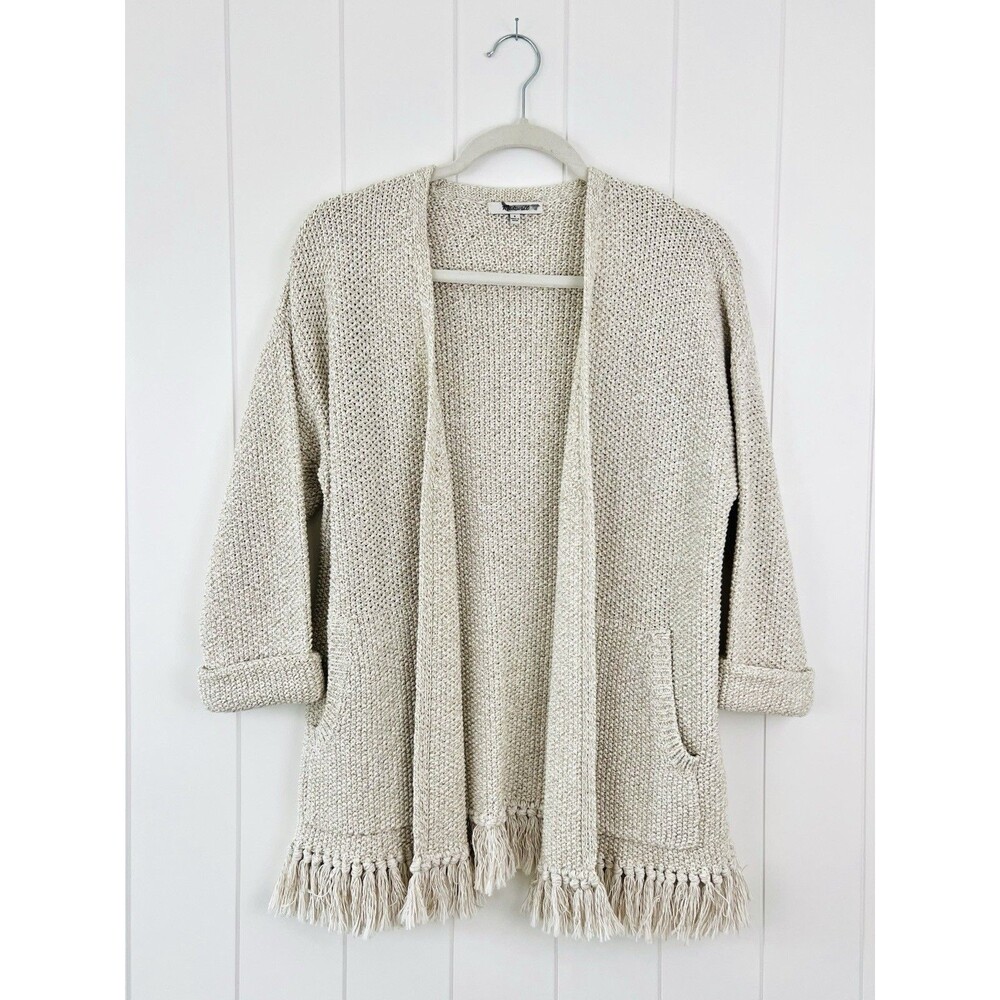Madewell Oatmeal Thick Knit Fringed Lagenlook Minimalist Quiet Luxury Cardigan S